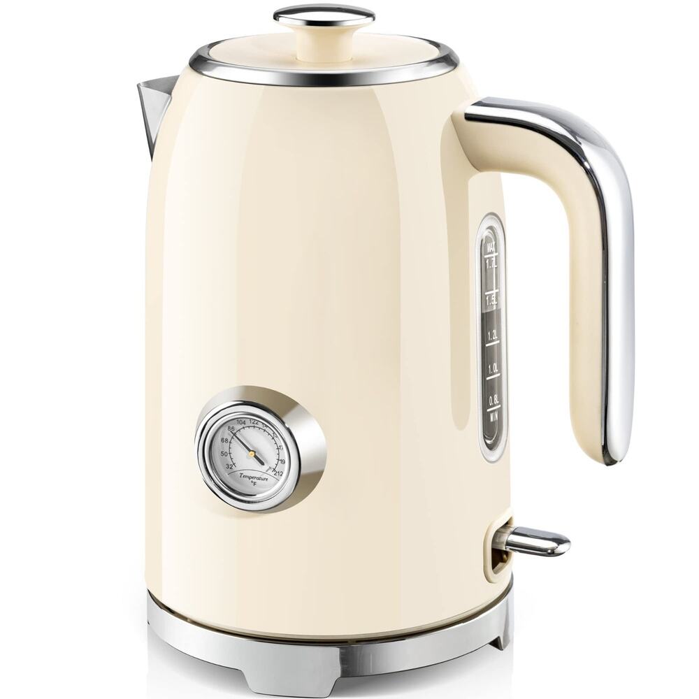SUSTEAS Electric Kettle 57oz Hot Tea Kettle Water Boiler Thermometer Beige FAST!